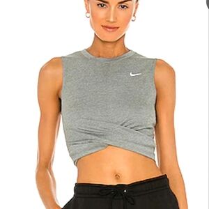 Nike Women's Green/Heather Gray Muscle Sleeveless Crop Top Twisted Front. L.